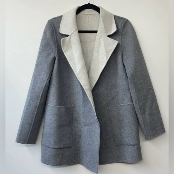 Theory Cashmere Wool Sileena Winsome Reversible Coat Gray Jacket Size Large - Picture 11 of 12
